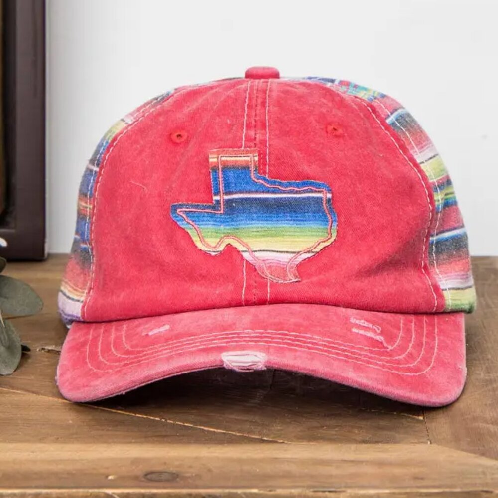 NWT Texas on Bright Red Hat with Serape Fabric